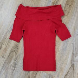 ☔️💜Catherine Malandrino Red Cowl Neck Ribbed Sweater Large